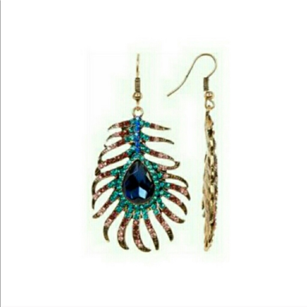 Peacock feather piercing Earrings - Picture 6 of 6